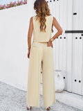 Taooba- Khaki Two Piece Sleeveless Top and Loose Pants Set