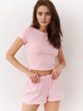 Taooba- Spring Printed Short Sleeve Pink Pajama Two Piece