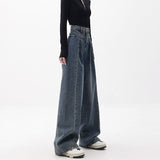 90s streetwear American Retro Washed High Waist Loose Wide Leg Jeans Women's Autumn and Winter New Pleated Slimming Mop Pants Ins