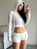 Taooba- Two Piece Sweet Pink Reverse Hoodie & Shorts Set