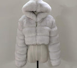 going out winter outfits Fur Coat Short Hooded Faux Fur Coat Faux Fox Fur Long Sleeve Stitching Women's Coat