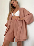 Taooba- Two Piece Set Home Wear Loose Cardigan and Shorts