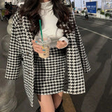 retail worker dress to impress Suit Women's Spring and Autumn New Houndstooth Elegant Quilted Woolen Overcoat Coat High Waist Skirt Two-Piece Set