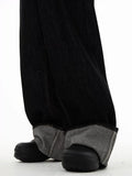 Taooba- 11216 BLACK FOLDED RELAX STRAIGHT DENIM JEANS