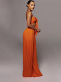 Taooba- Orange Lace-Up Tube Top and Mid Waist Wide Leg Pants