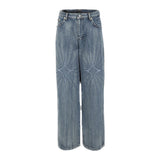 baggy jeans 2024 New Pu  Mid-Waist Loose Jeans Men's Embroidered Washed Drape Casual Wide-Leg Pants