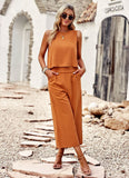 Taooba- Two Piece Sleeveless Top Wide Leg Square Pants