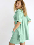 Taooba- Two Piece Solid Color Casual Half Sleeve Shirt and Shorts Set