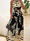 Taooba- Two Piece Halter Sleeveless Printed Pants Suit