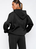 Taooba- Casual Black Hooded Long Sleeve Sweater and Trousers Set