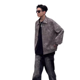 mens fall outfits Cleanfit Gray Short Leather Jacket American Ruffle Handsome High Sense Men's Retro Lapel Motorcycle Leather Jacket