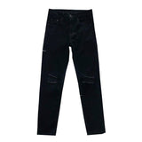 Taooba- 4499 BLACK RIPPED SLIM DENIM JEANS