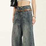 RTK (W) Taooba. 1925 RECONSTRUCTED WIDE STRAIGHT DRAPE BELT DENIM JEANS