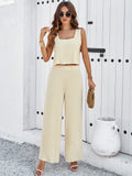 Taooba- Khaki Two Piece Sleeveless Top and Loose Pants Set