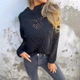 long sweater dress outfit 2024 Women's Casual Loose Hollow Sweater round Neck Knitted Top