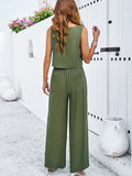 Taooba- Green Two Piece Sleeveless Top and Loose Pants Set