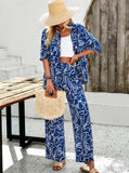 Taooba- Blue Printed Button Up Shirt and Pants Set