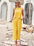 Taooba- Two Piece Sleeveless Top Wide Leg Square Pants