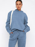 Taooba- Casual Blue Hooded Long Sleeve Sweater and Trousers Set