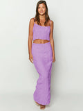 Taooba- Two Piece Purple Sleeveless Top and Long Skirt Set