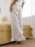 Taooba- Spring Style Soft Comfortable White Printed Long-Sleeved Pajama Set