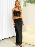 Taooba- Two Piece Black Sleeveless Top and Long Skirt Set