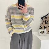 Taooba cute outfits fall Fashionable Colorful Striped Knitted Cardigan for Women Spring and Summer New Korean Style Gentle Style Outer Wear Long Sleeve Sweater for Women