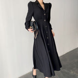 trending fall outfits 2024 Korean Style Ins French Style Retro Lapel Single-Breasted Waist Slimming Solid Color Shirt Style Long Dress