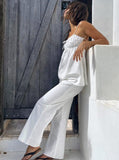 Taooba- White Textured Smock Sleeveless Shirt and Pants