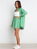 Taooba- Green Striped Long Sleeves and Shorts Set