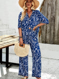 Taooba- Blue Printed Button Up Shirt and Pants Set