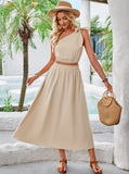 Taooba- Two Piece One Shoulder Asymmetrical Top High Waisted Skirt