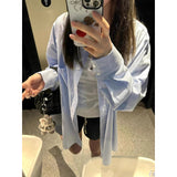 y2k outfits American Korean Style Blue Striped Shirt Women's Spring and Autumn Loose Lazy Style Long Sleeve Top Coat