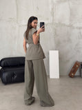 Taooba- Casual Sleeveless Cardigan High-Waisted Trouser Suit