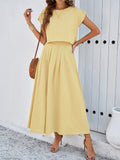 Taooba- Yellow Sleeveless Top and Flared Long Skirt Suit