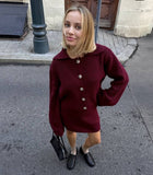 2000s fashion 2024 Autumn and Winter New Fashion All-Match Lapel Bell Sleeve Cardigan Short Skirt Woolen Suit 