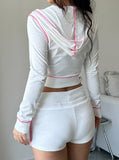 Taooba- Two Piece Sweet Pink Reverse Hoodie & Shorts Set