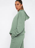 Taooba- Casual Green Hooded Long Sleeve Sweater and Trousers Set