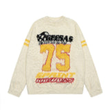 sweater American Retro College Sports Style Letters Contrast Color Sweater Men's and Women's Street Loose Lazy Style Couple Sweater