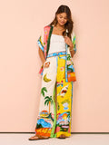 Taooba- Sunny Beach Style Printed Two Piece Set Pants