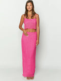 Taooba- Two Piece Pink Sleeveless Top and Long Skirt Set