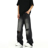 Taooba- 9734 WASHED BLACK RIPPED DENIM JEANS