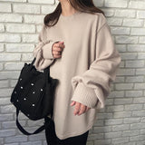 egirl style 2024 Spring and Autumn Japanese and Korean Letian Loose Casual Long Sleeve round Neck Sweater Mid-Length Coat Top