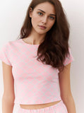 Taooba- Spring Printed Short Sleeve Pink Pajama Two Piece