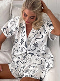 Taooba- Abstract Printed Short Sleeve Shirt and Shorts Set