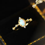 ring Silver Plated 14K Gold Artificial Opal Ring Ring Female Inlaid Zircon High Sense