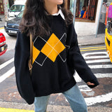 streetwear men outfits 2024 Casual Style Rhombus Plaid Loose Slimming Internet Celebrity Pullover Sweater Casual Sweater Winter Coat for Women