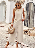 Taooba- Two Piece Sleeveless Top Wide Leg Square Pants