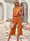 Taooba- Two Piece Sleeveless Top Wide Leg Square Pants