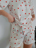 Taooba- Sweet Heart Print Two Piece Short Sleeve Pajamas